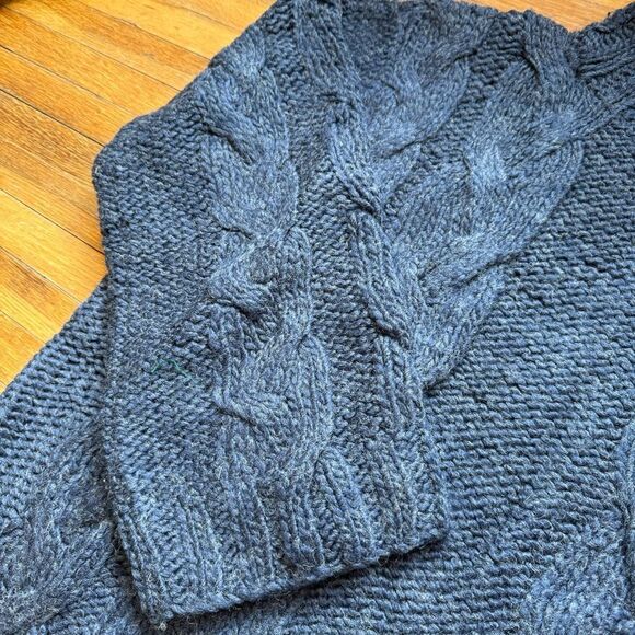 Revolve Something Navy Cableknit Turtleneck Chunky Blue Cable Knit Sweater SZ M - Picture 8 of 10